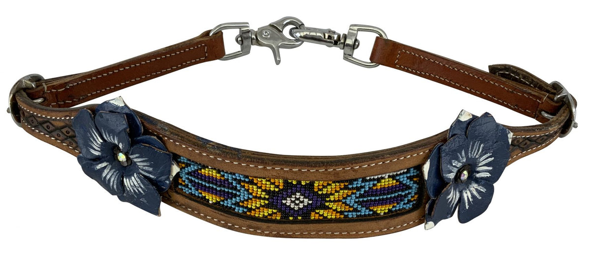 Hand painted 3D Navy Flower wither strap with beaded center