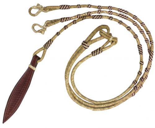 Braided Natural Rawhide Romal Reins 8' x 1/4" with 4' quirt