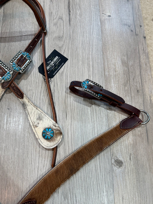 Turquoise Burst Cowhide Breast Collar – Premium Amish Leather by Spur Creek Tack