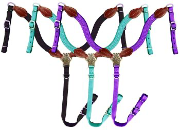 Showman Nylon Brow Band Headstall and Breast collar Tack set with leather accents