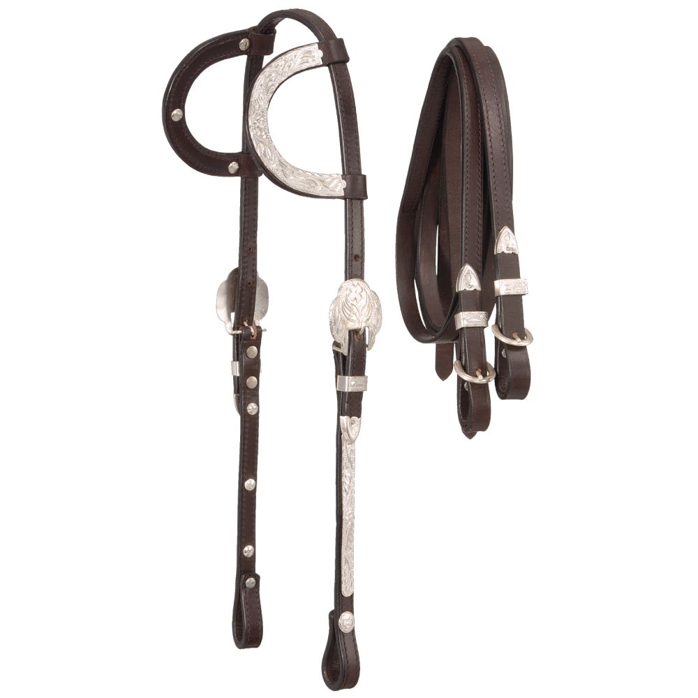 Royal King Double Ear Headstall with Silver Accents and Matching Reins