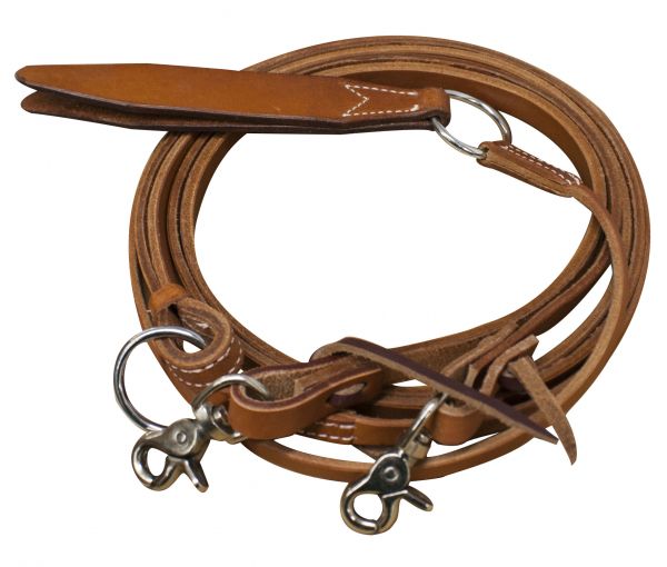 Showman 8' x 5/8" Flat Romal Reins with leather popper, Medium Oil