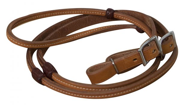 Showman 8ft Roper reins with burgundy braided rawhide, Medium Oil
