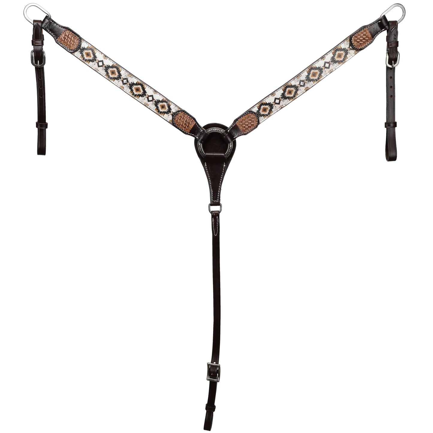 Showman Dark Oil Aztec Sunstone One Ear Headstall & Breast Collar Tack Set