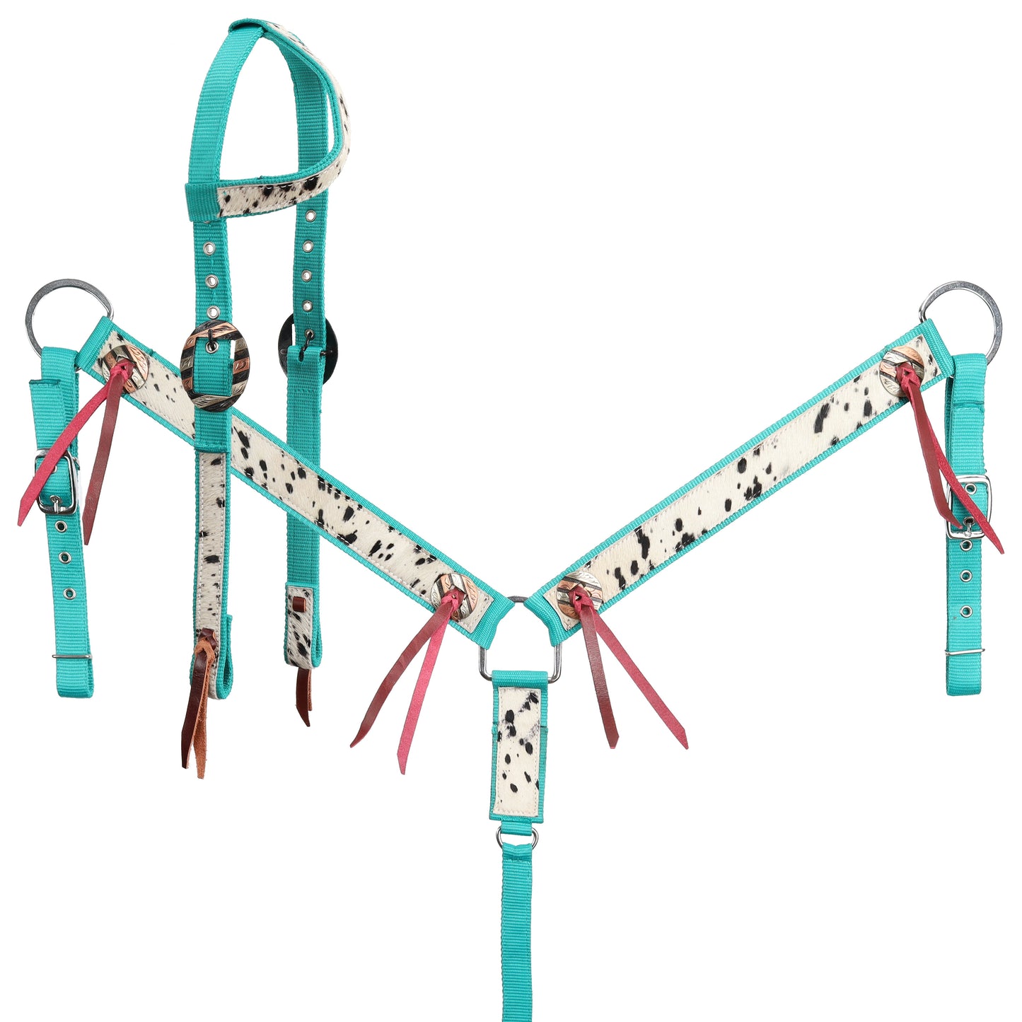 Speckled Cowhide Teal Nylon One Ear Headstall and Breastcollar Tack Set