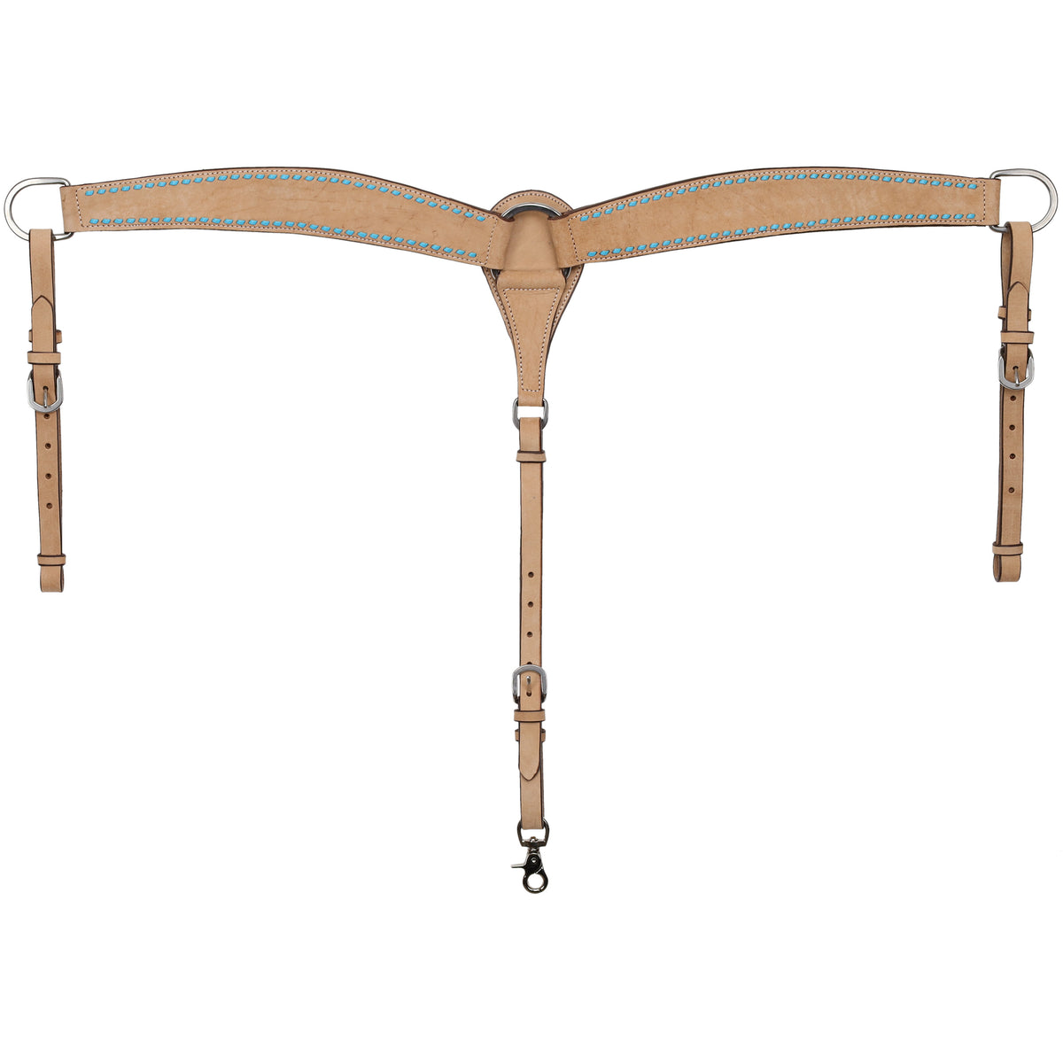Stockyard Light Oil Roughout Teal Buckstitch One Ear Headstall and Breastcollar Tack Set