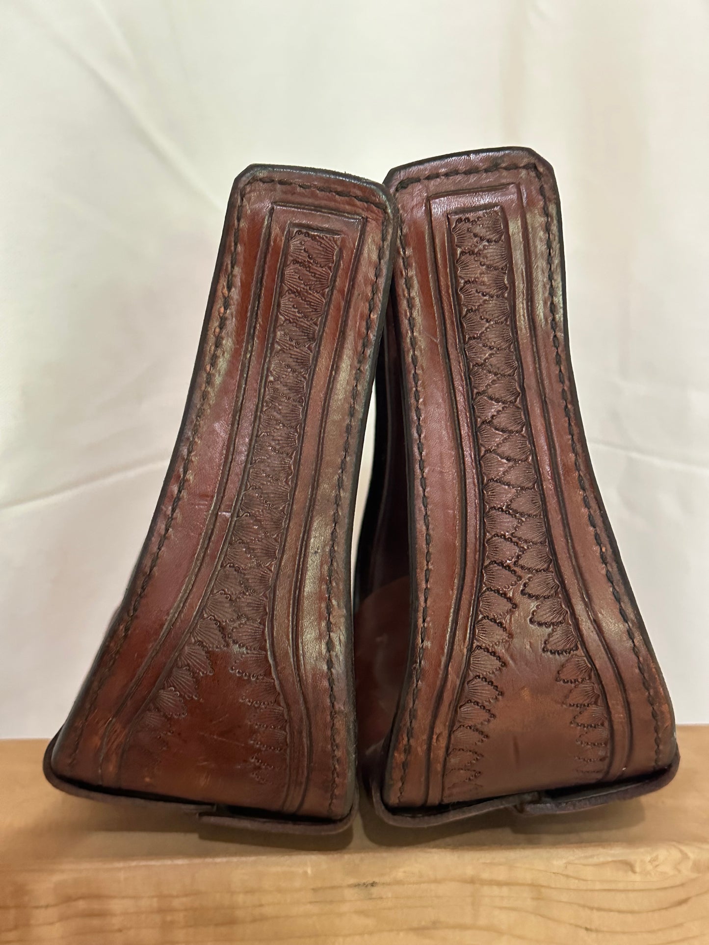 Circle Y Leather Wrapped Western Stirrups, Pair