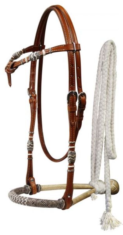 Leather futurity knot rawhide braided show bosal with Cotton Reins