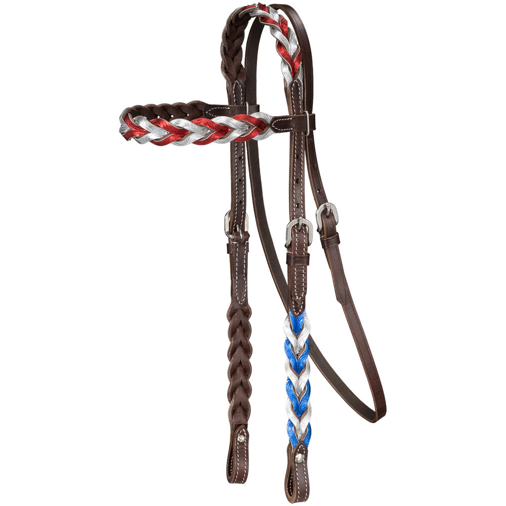 Tough1 Patriotic Braided Leather Browband Headstall