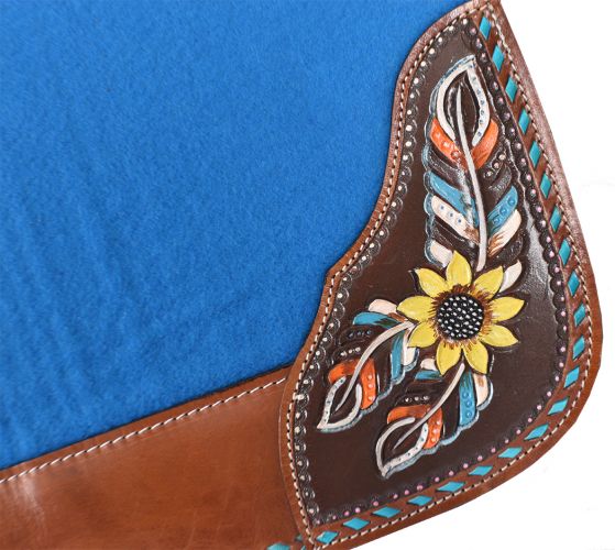 Sunflower Feather Contoured 31" X 32"x1" Blue Felt Western Saddle Pad