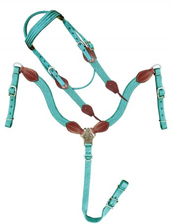 Showman Nylon Brow Band Headstall and Breast collar Tack set with leather accents