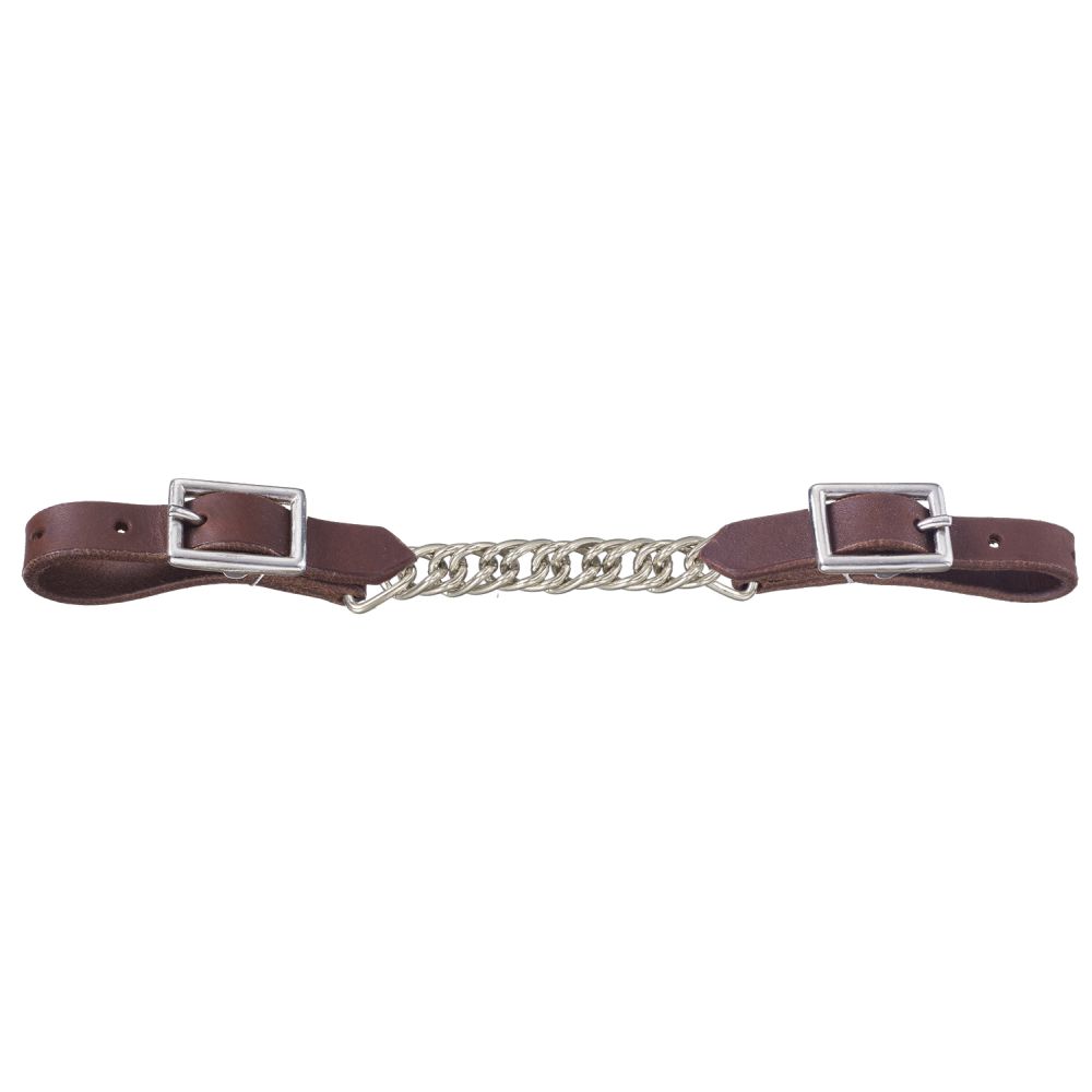 Tough1 Harness Leather Curb Strap with Flat Chain