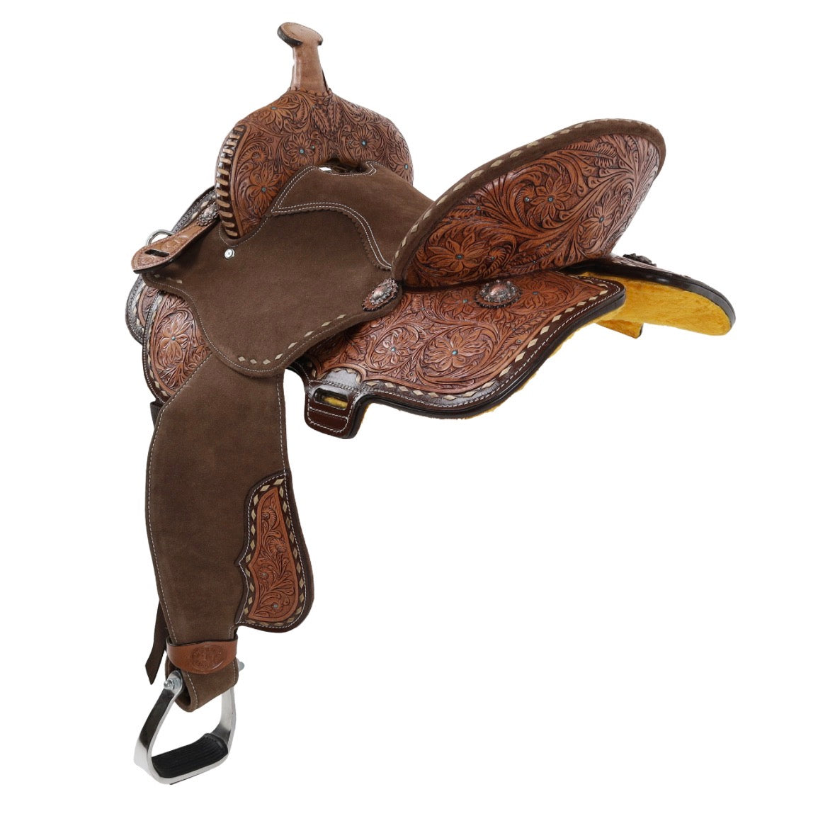 15”, 16” Double T Cocoa Daisies Spinal Relief Barrel Style Western Saddle