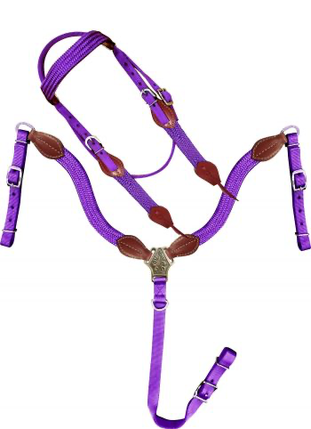 Showman Nylon Brow Band Headstall and Breast collar Tack set with leather accents