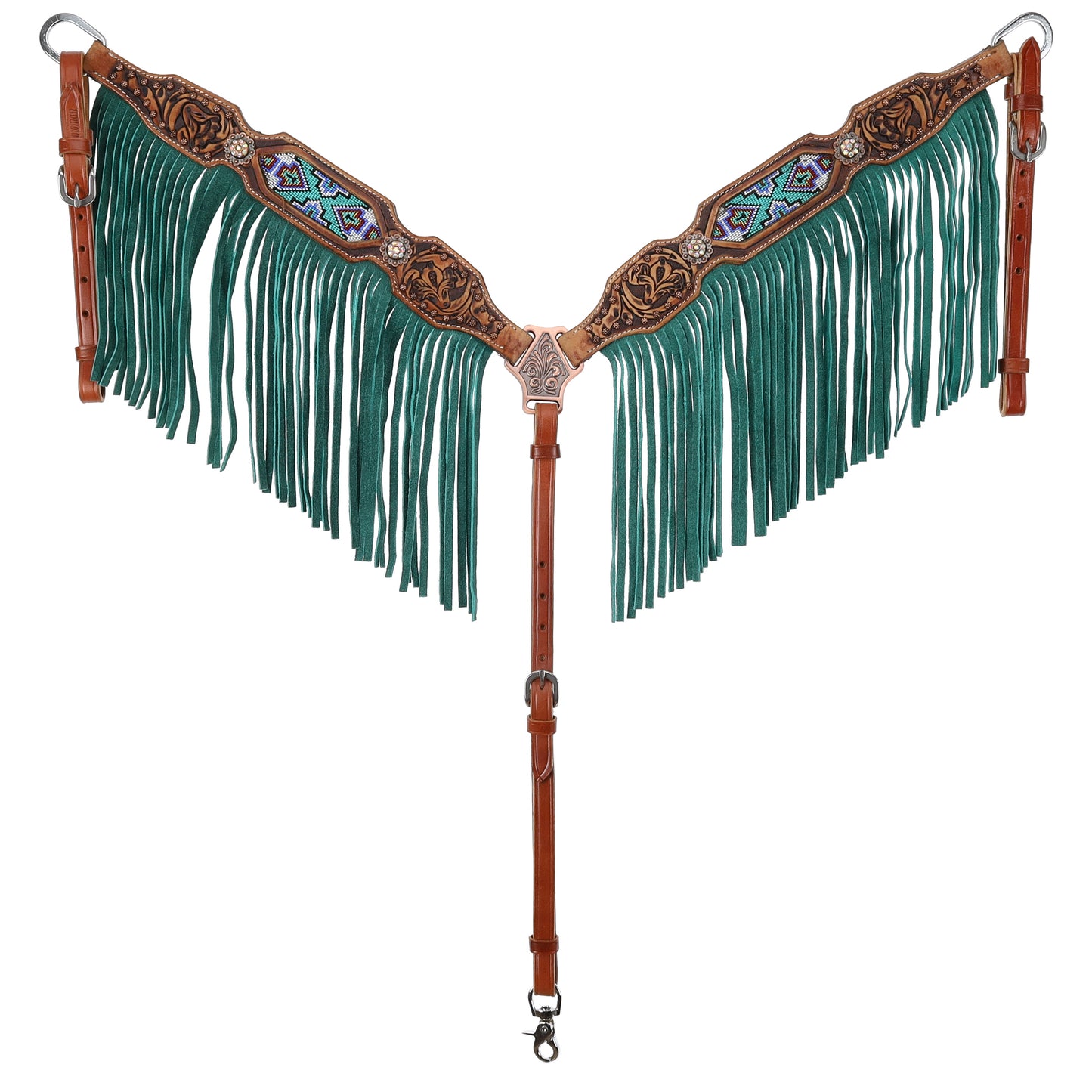 Beaded Turquoise Fringe Browband Headstall and Breastcollar Tack Set