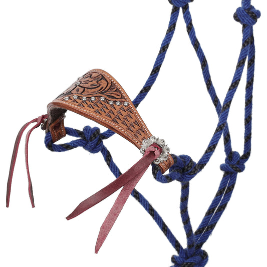 Midnight Canopy Mohair Cowboy Knot Rope Halter with Lead - Blue/Black