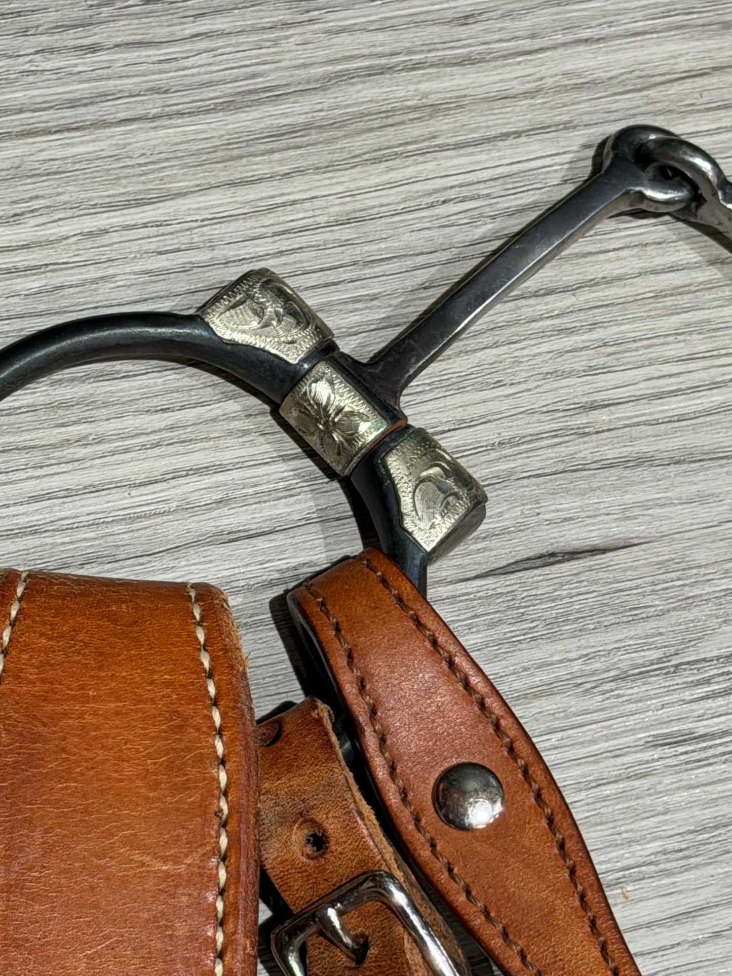 Clinton Anderson Snaffle Bit & Mecate Reins, Med. oil Tory Leather Headstall