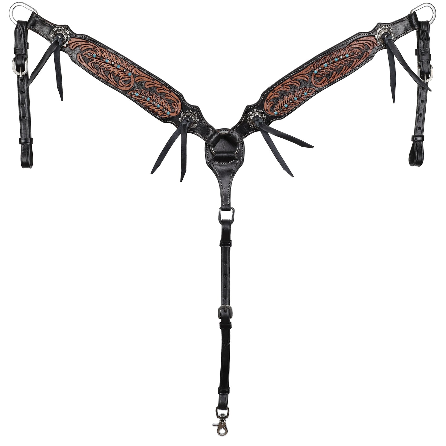 Showman Dark Oil Midnight Wing Browband Headstall, Breast Collar, Reins Tack Set