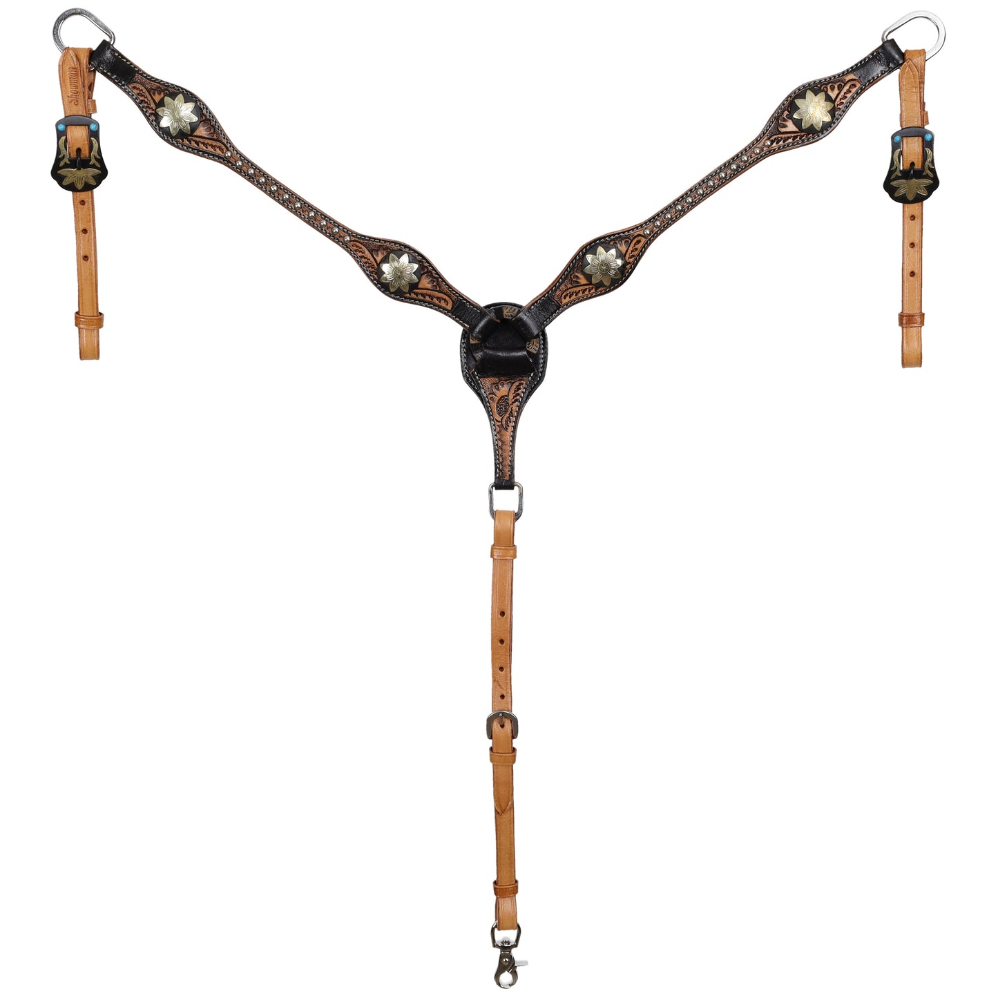 Showman Antique Sterling Floral Browband Headstall, Breast Collar, Reins Tack Set