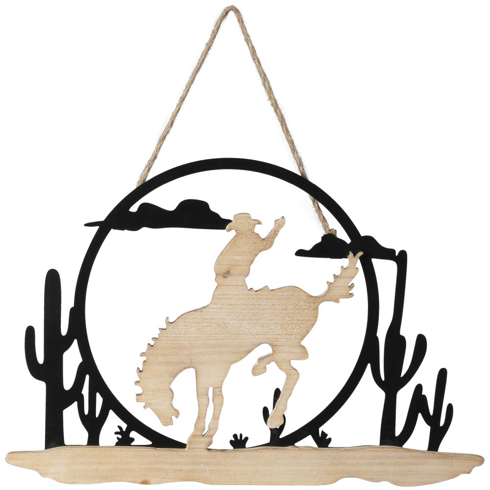 Bronc Rider with Cactus Wall Decor