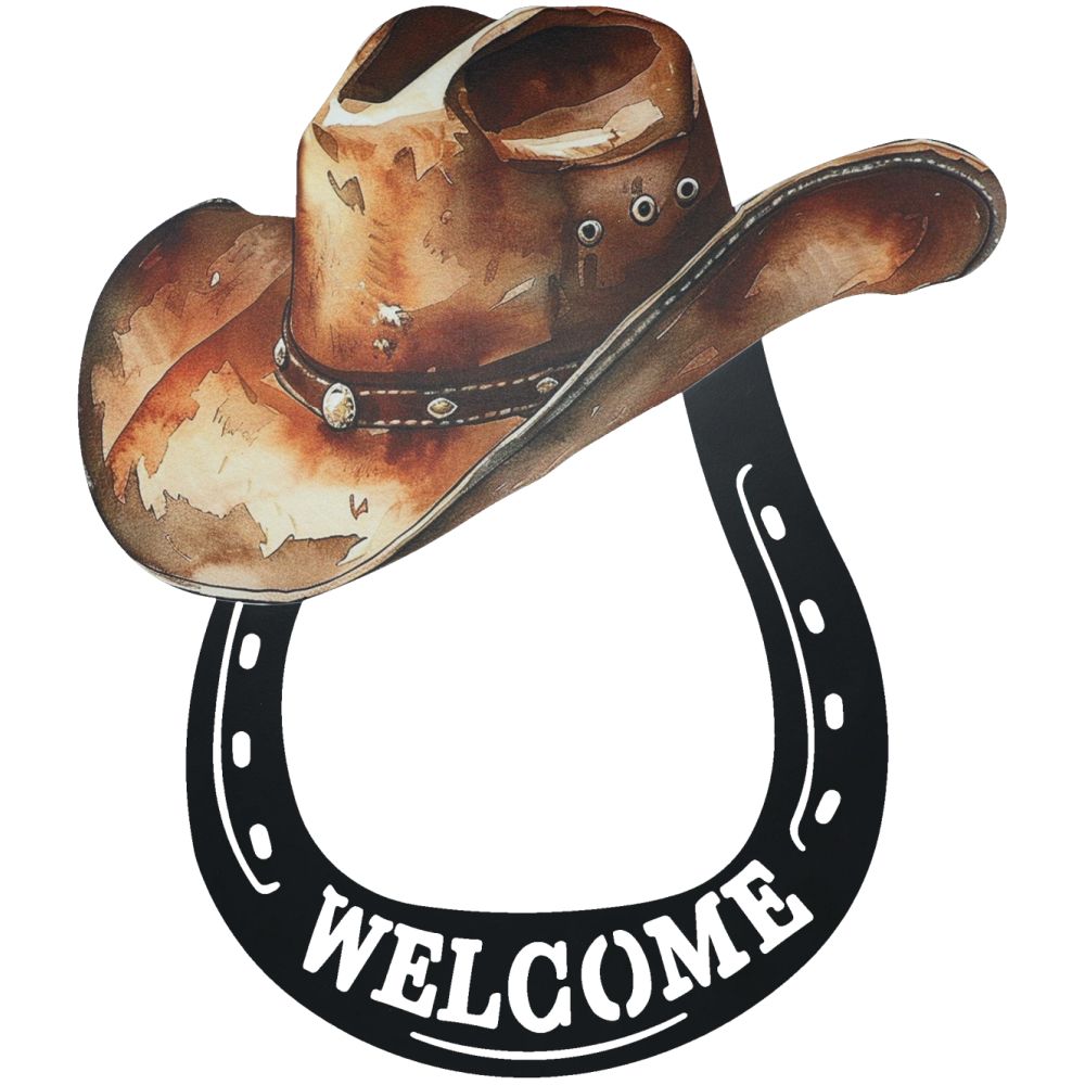 Welcome Horseshoe with Cowboy Hat Sign