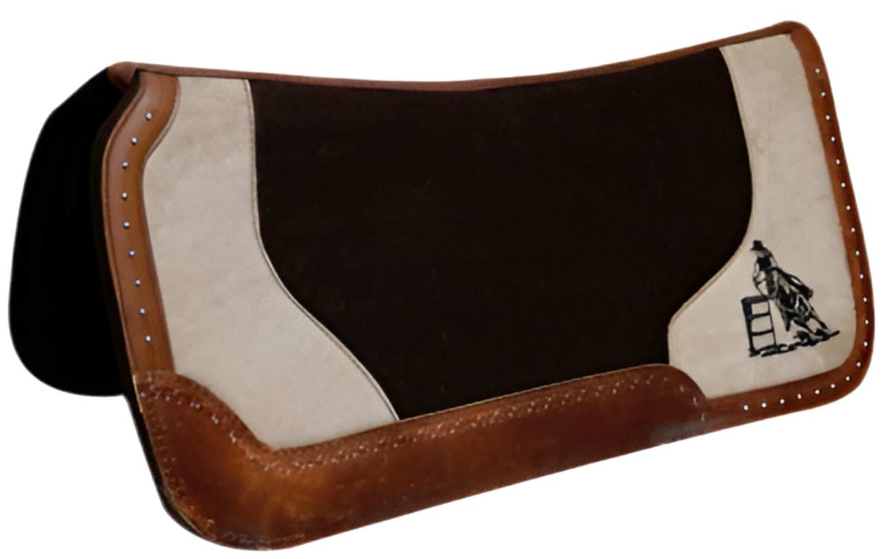 Showman 31" x 31" Dark brown felt Western Saddle pad with barrel racer embroidery