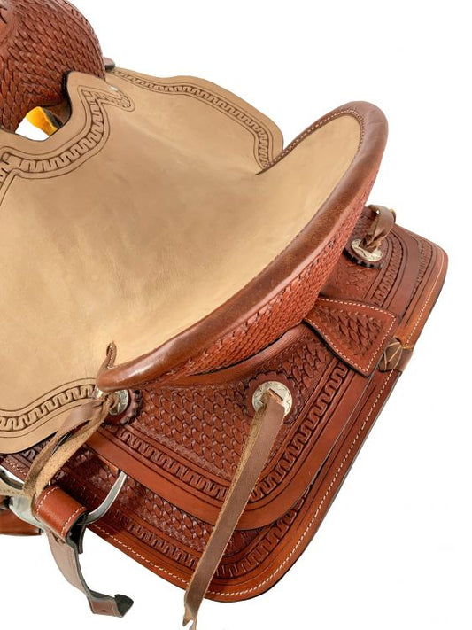 12" Hard Seat Natural/Chestnut Ranch Roper Style Western Pony/Youth Saddle