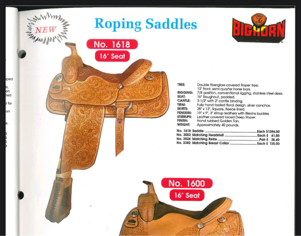 16” Big Horn Roping Western Saddle Model 1618