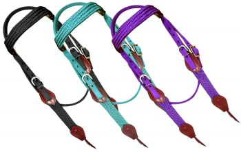 Showman Nylon Brow Band Headstall and Breast collar Tack set with leather accents