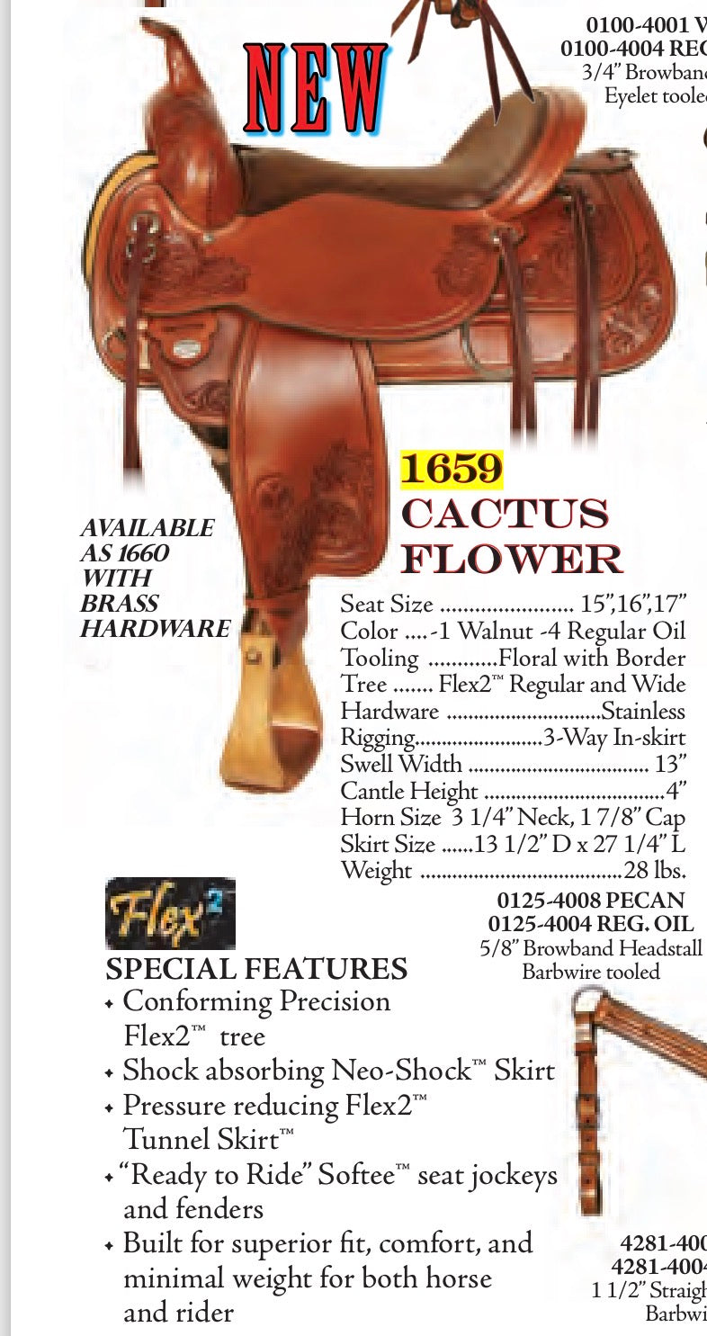 17” Circle Y Flex2 Cactus Flower Western Trail Saddle Model 1659