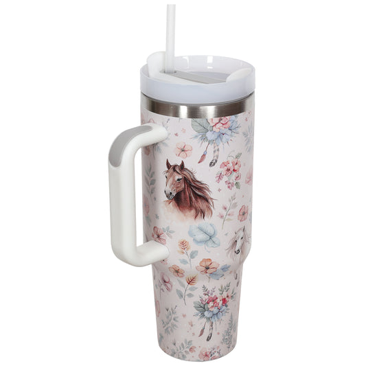 Wildflower Trails 40 oz. Stainless Steel Tumbler with Handle & Straw