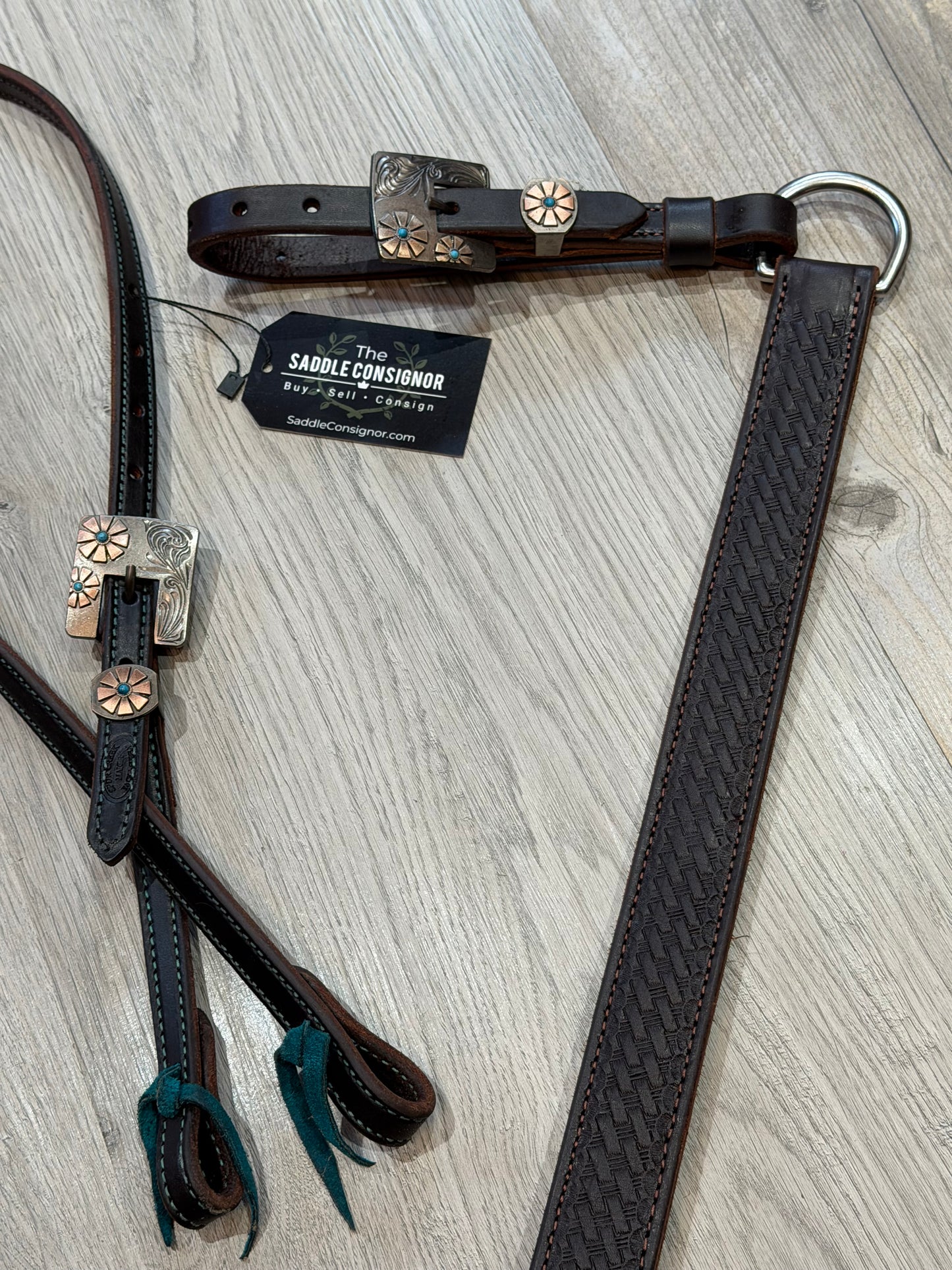 Square Turquoise Cheyenne Buckle Breast Collar – Premium Amish Leather by Spur Creek Tack