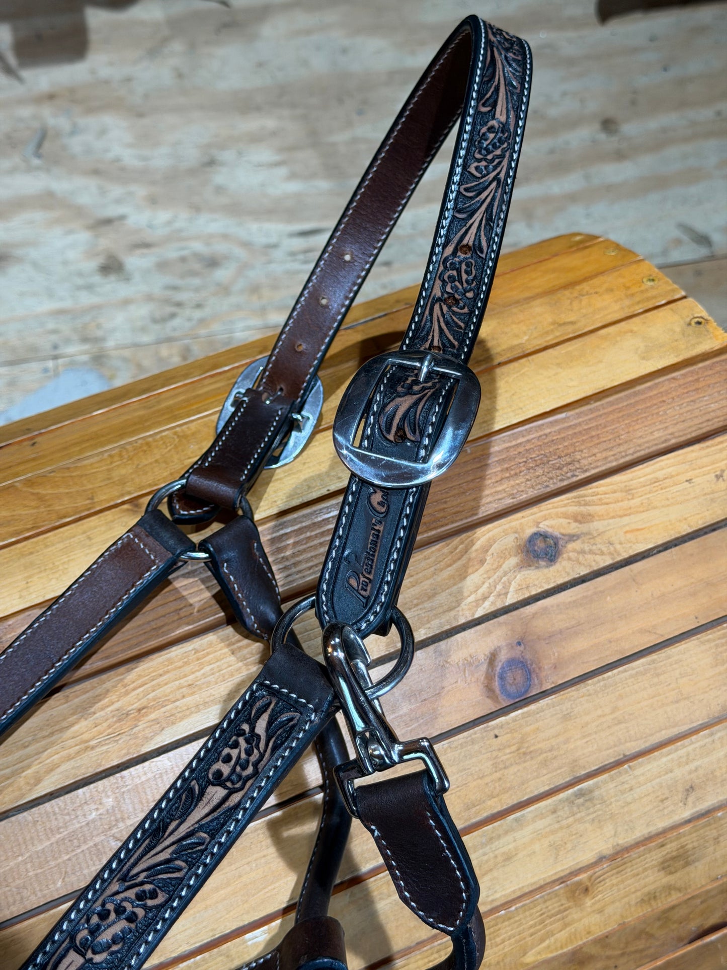 Professional’s Choice Dark Oil Floral Bronc Leather Halter