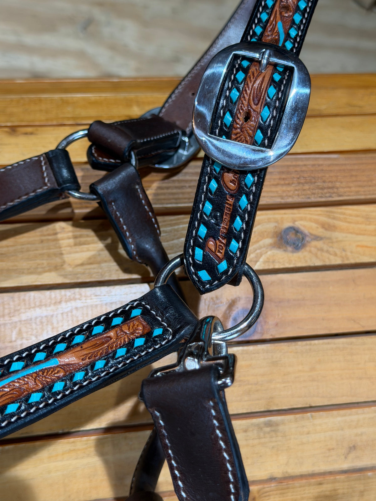 Professional’s Choice Teal Arrow Buckstitch Bronc Leather Halter