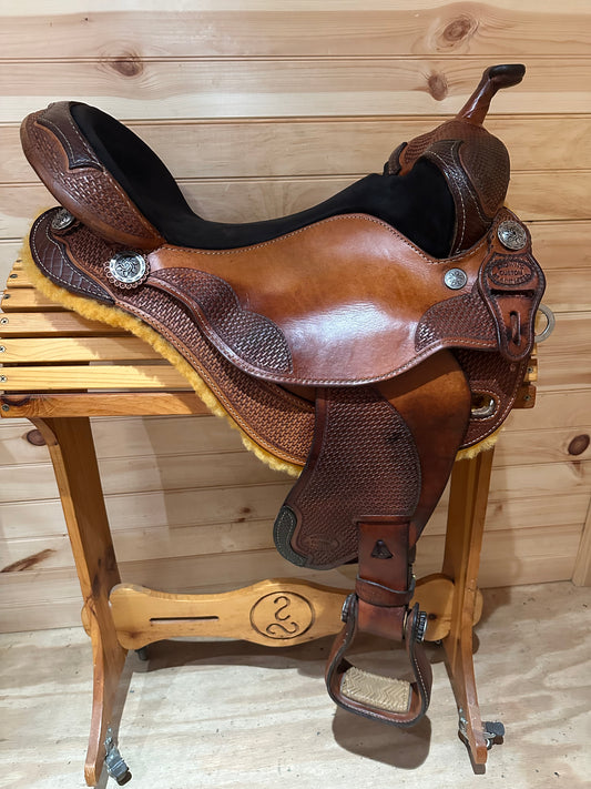 17” Len Brown’s Custom Black Mesa Pocket Racer Barrel Western Saddle