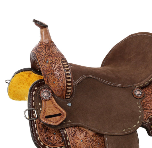 15”, 16” Double T Cocoa Daisies Spinal Relief Barrel Style Western Saddle