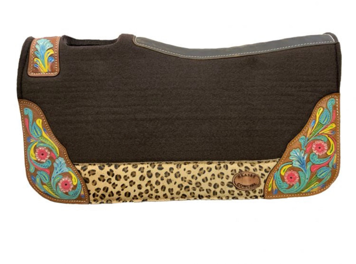 Klassy Cowgirl 28" x 30" x 1" Wildcat Cheetah Floral Barrel Style Felt Saddle Pad