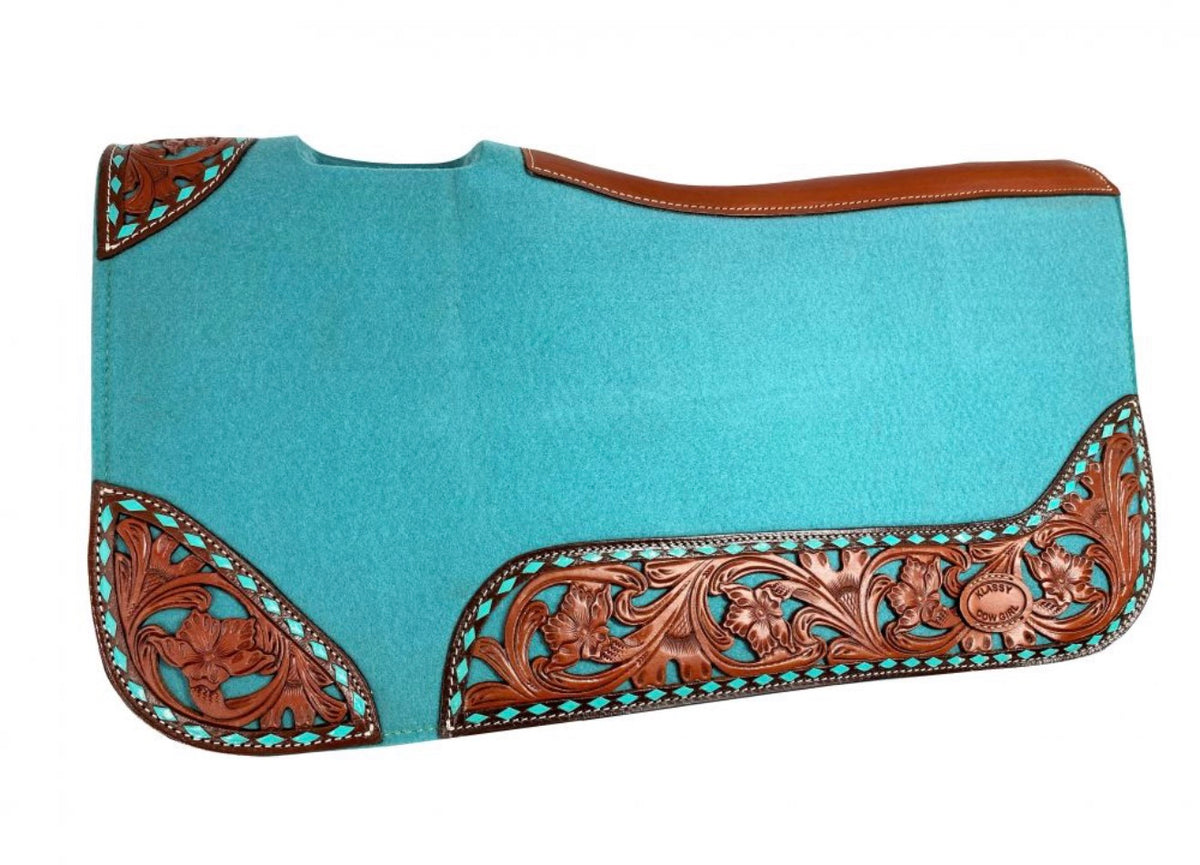 Klassy Cowgirl 28" x 30" x 1" Teal Felt Pad with Vented Wither and Tooled Cutout