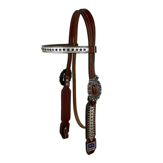 Showman Patriotic Metallic Fringe Headstall and Breastcollar Tack Set