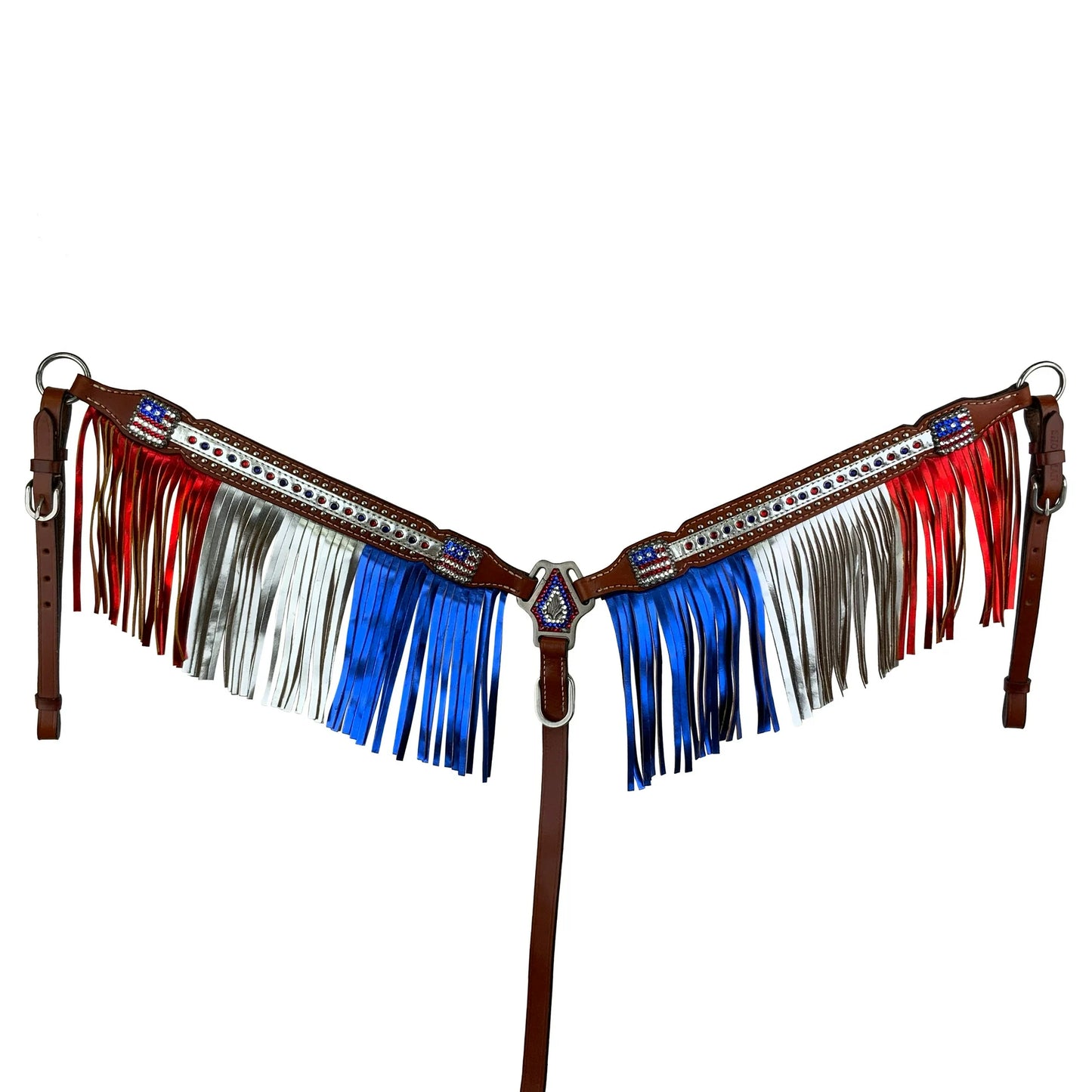 Showman Patriotic Metallic Fringe Headstall and Breastcollar Tack Set