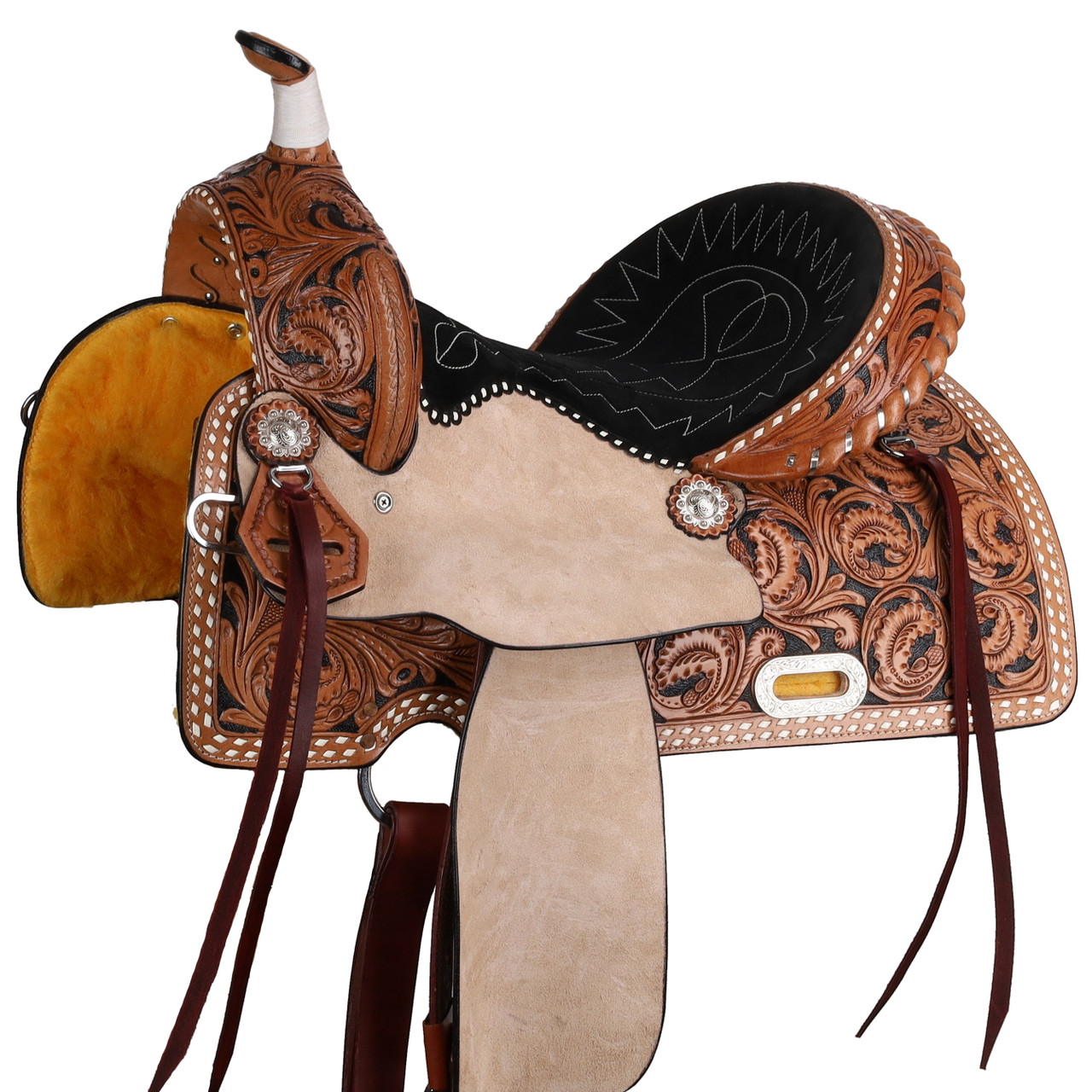 13”, 15” Double T Classic Stitch Wild Bloom Barrel Style Western Saddle