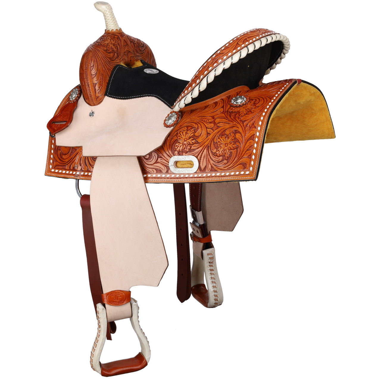 13”, 15” Double T Chestnut Daisy Barrel Style Western Saddle