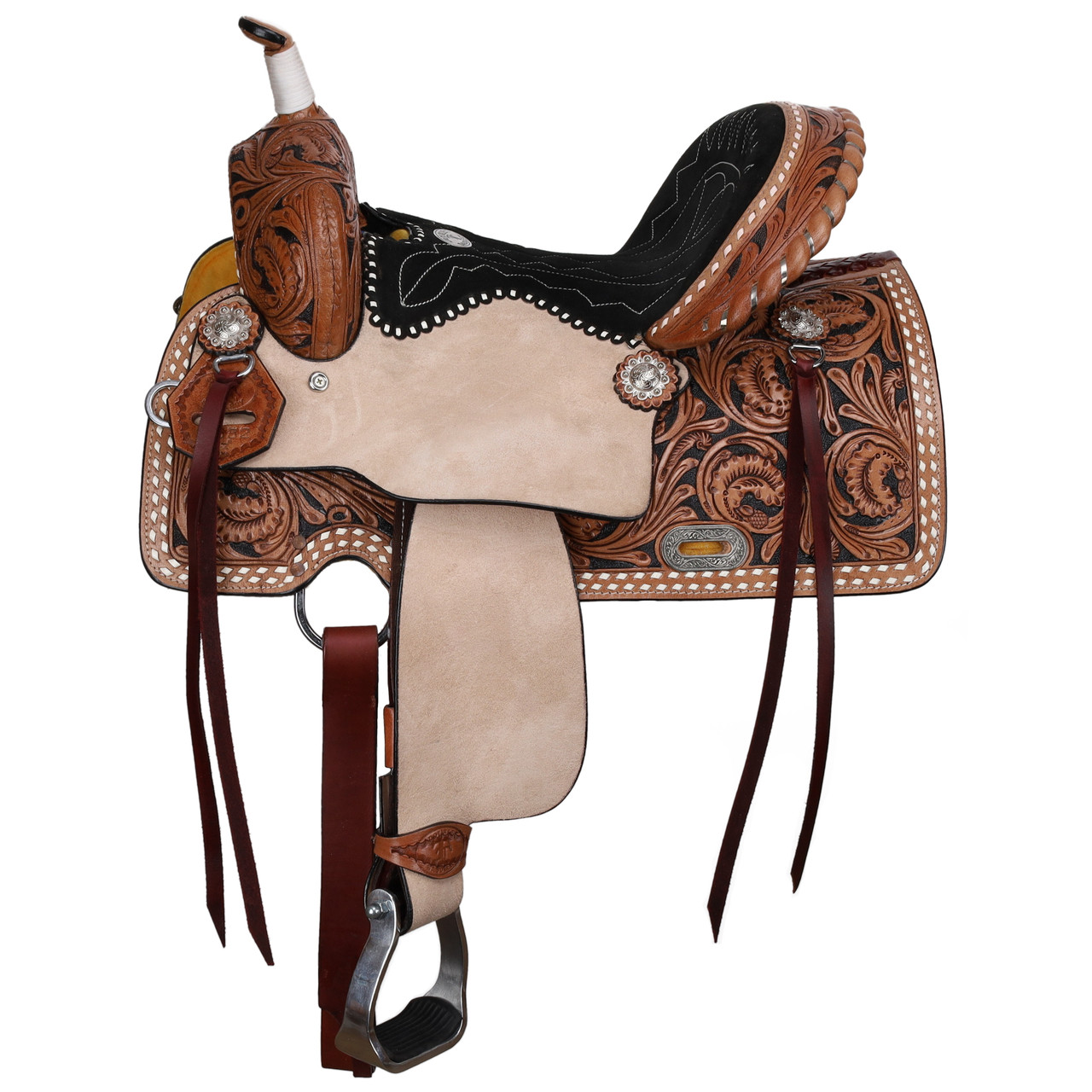 13”, 15” Double T Classic Stitch Wild Bloom Barrel Style Western Saddle