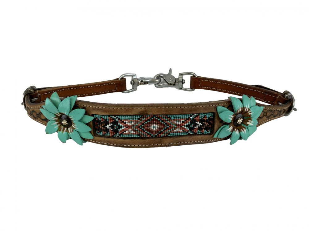 Hand painted 3D Flower wither strap with beaded center