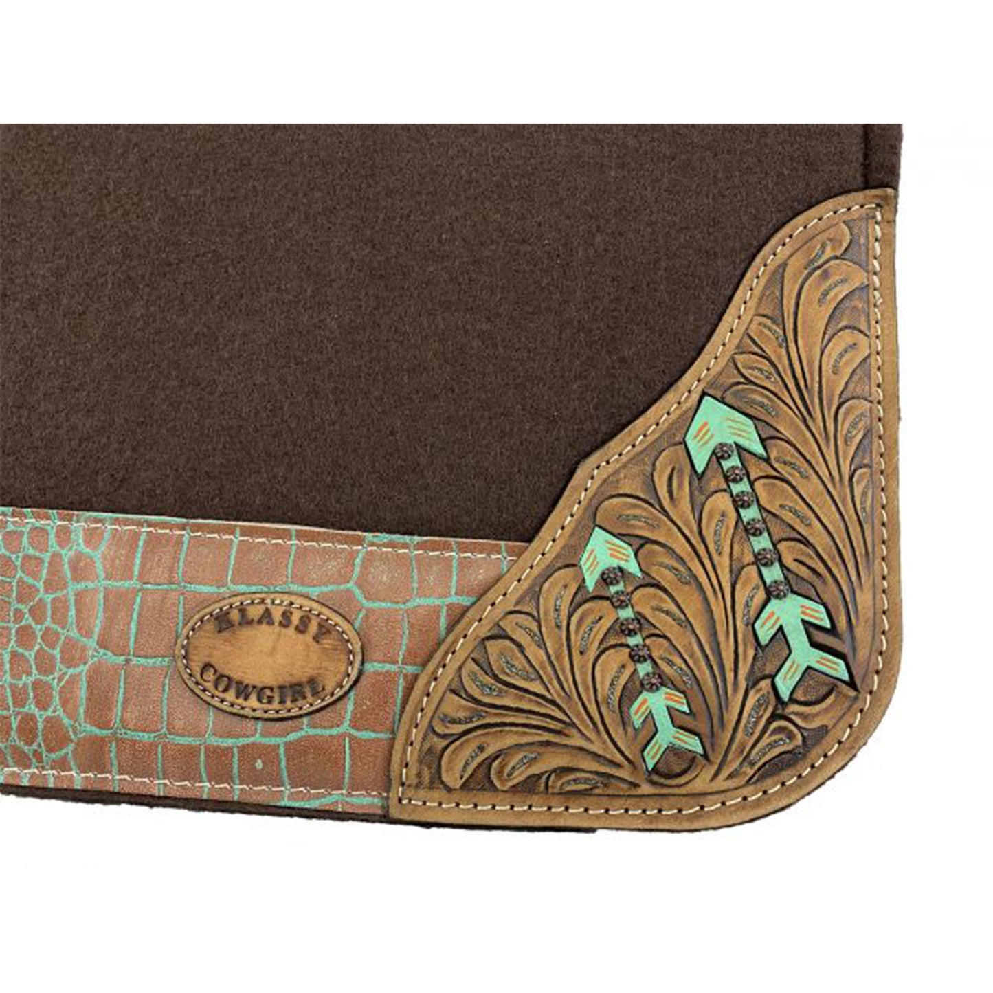 Klassy Cowgirl 28" x 30" Brown Felt Saddle Pad with Painted Arrows