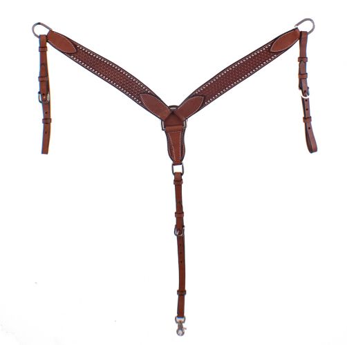 Silver Dotted Argentina cow leather basketweave tooled breastcollar