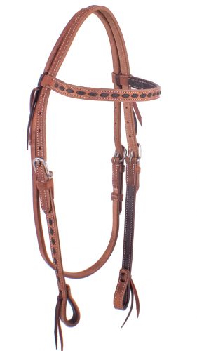 Harness leather Browband Headstall with dark brown buckstitch trim