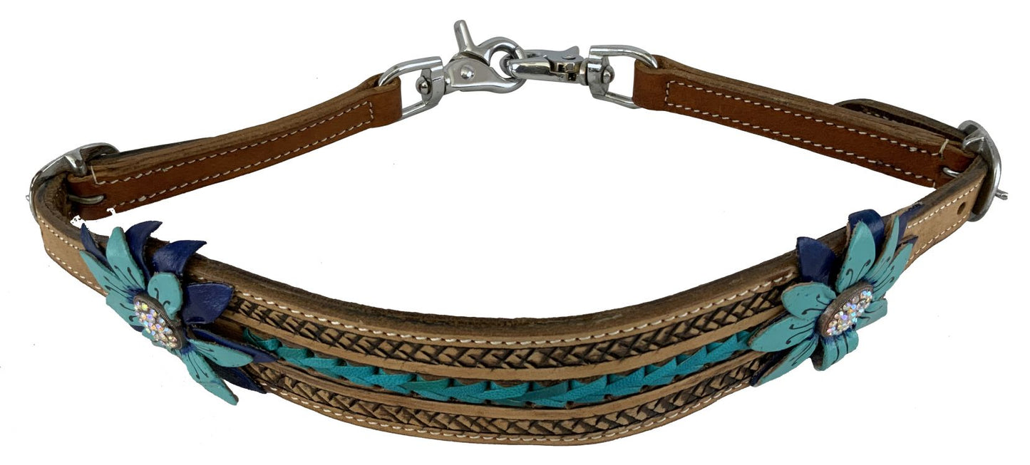 Hand painted 3D Teal & Navy Flower wither strap