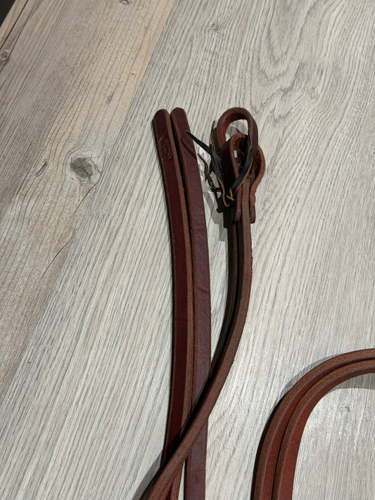 Premium 8' x 5/8" Latigo Burgundy Harness Leather weighted Split Reins by Spur Creek