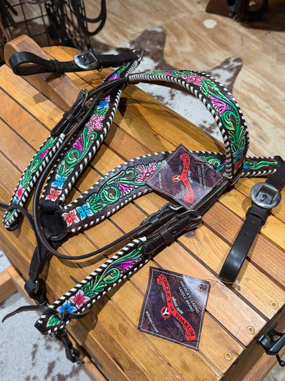 Circle Y Vibrant Garden Browband Headstall & Breast Collar Tack set